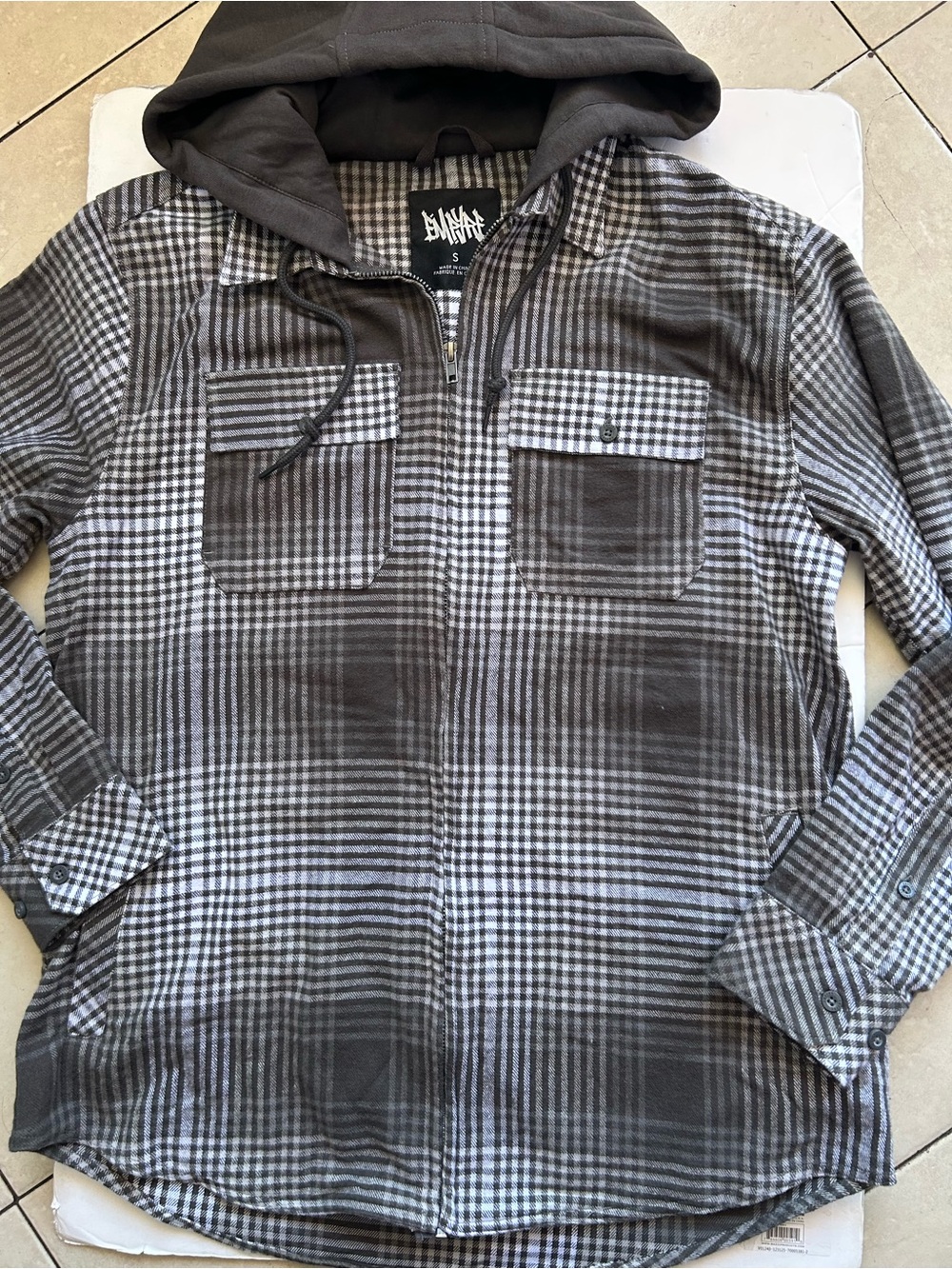 Empyre Gray Plaid Hooded Zip Shirt Jacket